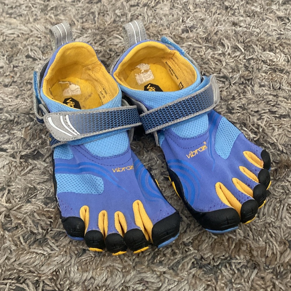 Vibram FiveFingers Blue and Yellow Minimalist Toe Sneakers - Picture 2 of 12